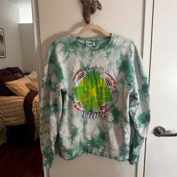 Prince Tops - PRINCE Tie-Dye Crewneck Sweatshirt - Green & White with Neon Graphic